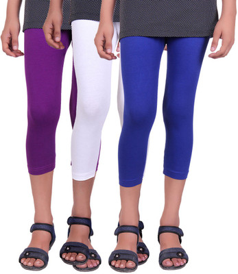 

Alisha Capri For Girls Casual Solid Cotton(Multicolor Pack of 3, Purple;royal blue;white