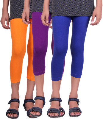 

Alisha Capri For Girls Casual Solid Cotton(Multicolor Pack of 3, Orange;purple;royal blue