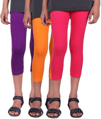 

Alisha Capri For Girls Casual Solid Cotton(Multicolor Pack of 3, Orange;purple;rani