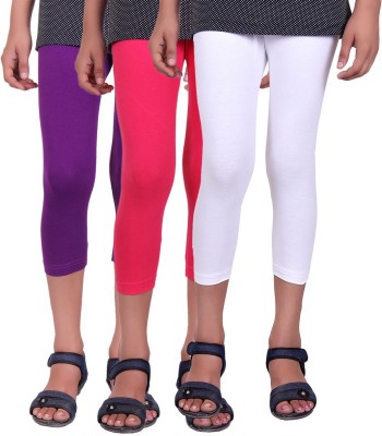 

Alisha Capri For Girls Casual Solid Cotton(Multicolor Pack of 3, Purple;rani;white