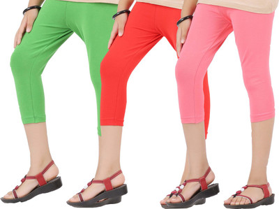 

Greenwich Capri For Girls Casual Solid Cotton(Multicolor Pack of 3, Green;ltpink;red