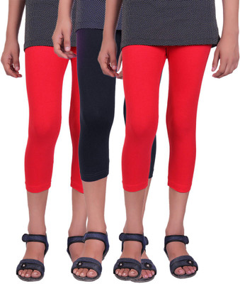 

Alisha Capri For Girls Casual Solid Cotton(Multicolor Pack of 3, Black;red