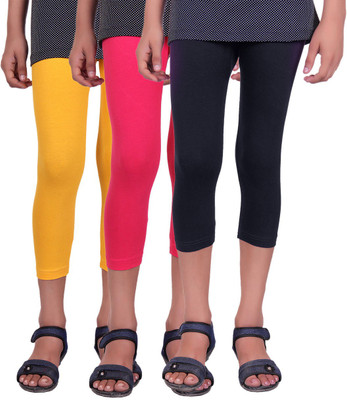 

Alisha Capri For Girls Casual Solid Cotton(Multicolor Pack of 3, Black;rani;yellow