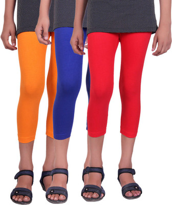 

Alisha Capri For Girls Casual Solid Cotton(Multicolor Pack of 3, Orange;red;royal blue