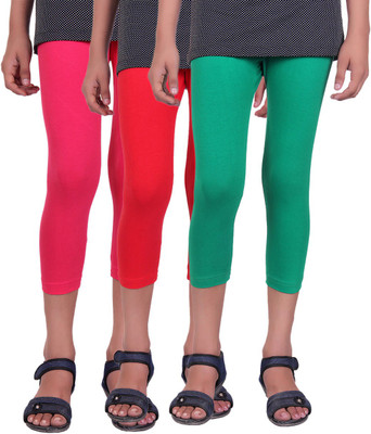 

Alisha Capri For Girls Casual Solid Cotton(Multicolor Pack of 3, Green;rani;red