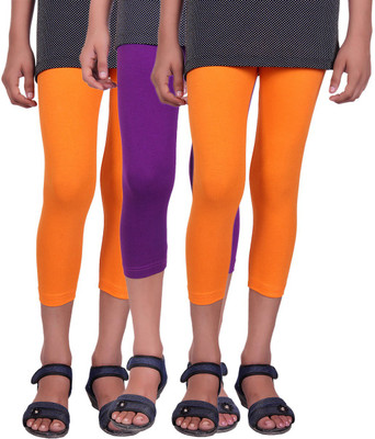 

Alisha Capri For Girls Casual Solid Cotton(Multicolor Pack of 3, Orange;purple