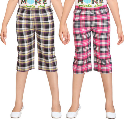 

Sini Mini Capri For Girls Casual Checkered Cotton(Multicolor Pack of 2