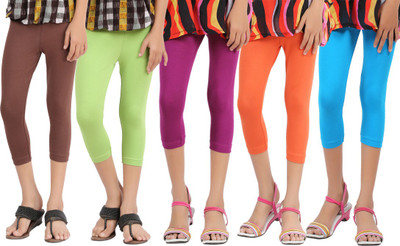 

Greenwich Capri For Girls Casual Solid Cotton(Multicolor Pack of 5, Dark brown;dark orange;grape purple;lawn green;turq blue