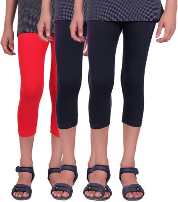 

Alisha Capri For Girls Casual Solid Cotton(Multicolor Pack of 3, Black;red