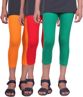 

Alisha Capri For Girls Casual Solid Cotton(Multicolor Pack of 3, Green;orange;red