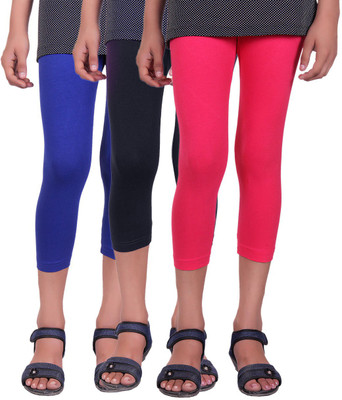 

Alisha Capri For Girls Casual Solid Cotton(Multicolor Pack of 3, Black;rani;royal blue