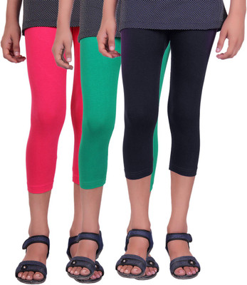 

Alisha Capri For Girls Casual Solid Cotton(Multicolor Pack of 3, Black;green;rani