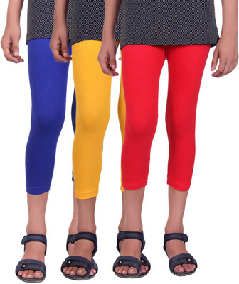 

Alisha Capri For Girls Casual Solid Cotton(Multicolor Pack of 3, Red;royal blue;yellow
