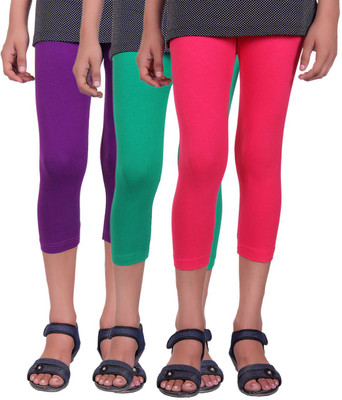 

Alisha Capri For Girls Casual Solid Cotton(Multicolor Pack of 3, Green;purple;rani