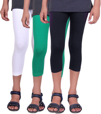 

Alisha Capri For Girls Casual Solid Cotton(Multicolor Pack of 3, Black;green;white