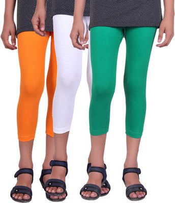 

Alisha Capri For Girls Casual Solid Cotton(Multicolor Pack of 3, Green;orange;white