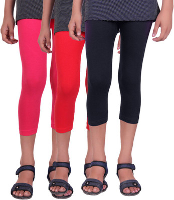 

Alisha Capri For Girls Casual Solid Cotton(Multicolor Pack of 3, Black;rani;red