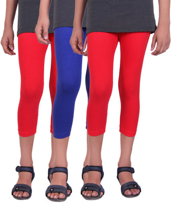 

Alisha Capri For Girls Casual Solid Cotton(Multicolor Pack of 3, Red;royal blue