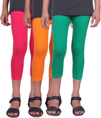 

Alisha Capri For Girls Casual Solid Cotton(Multicolor Pack of 3, Green;orange;rani