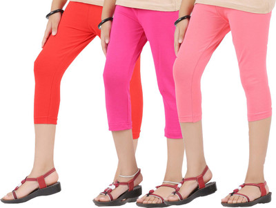 

Greenwich Capri For Girls Casual Solid Cotton(Multicolor Pack of 3, Fucshia;ltpink;red