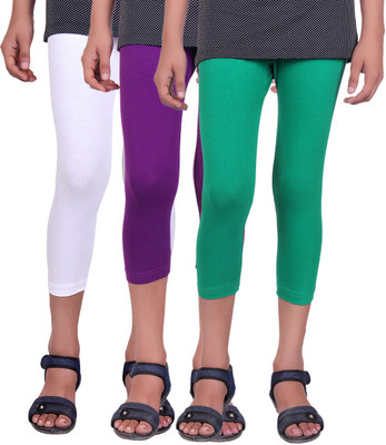 

Alisha Capri For Girls Casual Solid Cotton(Multicolor Pack of 3, Green;purple;white