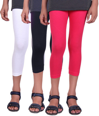 

Alisha Capri For Girls Casual Solid Cotton(Multicolor Pack of 3, Black;rani;white
