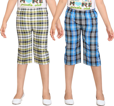

Sini Mini Capri For Girls Casual Checkered Cotton(Multicolor Pack of 2