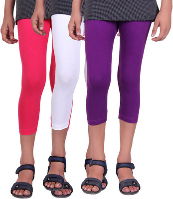 

Alisha Capri For Girls Casual Solid Cotton(Multicolor Pack of 3, Purple;rani;white