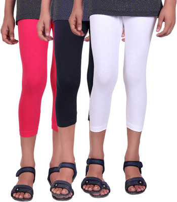 

Alisha Capri For Girls Casual Solid Cotton(Multicolor Pack of 3, Black;rani;white