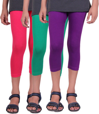 

Alisha Capri For Girls Casual Solid Cotton(Multicolor Pack of 3, Green;purple;rani