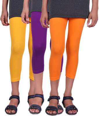 

Alisha Capri For Girls Casual Solid Cotton(Multicolor Pack of 3, Orange;purple;yellow