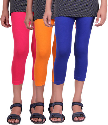 

Alisha Capri For Girls Casual Solid Cotton(Multicolor Pack of 3, Orange;rani;royal blue