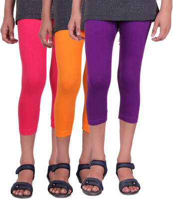 

Alisha Capri For Girls Casual Solid Cotton(Multicolor Pack of 3, Orange;purple;rani