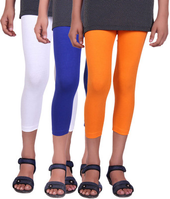 

Alisha Capri For Girls Casual Solid Cotton(Multicolor Pack of 3, Orange;royal blue;white
