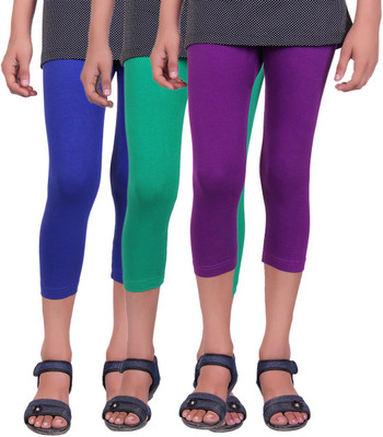

Alisha Capri For Girls Casual Solid Cotton(Multicolor Pack of 3, Green;purple;royal blue
