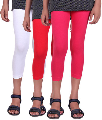 

Alisha Capri For Girls Casual Solid Cotton(Multicolor Pack of 3, Rani;red;white