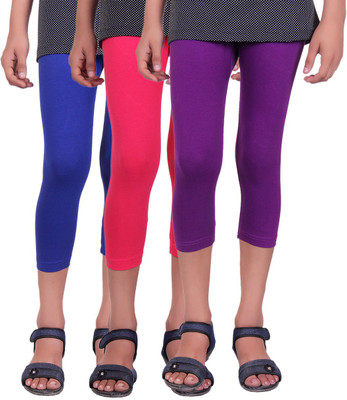 

Alisha Capri For Girls Casual Solid Cotton(Multicolor Pack of 3, Purple;rani;royal blue