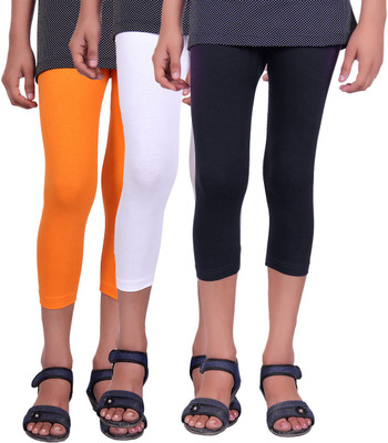 

Alisha Capri For Girls Casual Solid Cotton(Multicolor Pack of 3, Black;orange;white