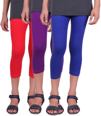 

Alisha Capri For Girls Casual Solid Cotton(Multicolor Pack of 3, Purple;red;royal blue