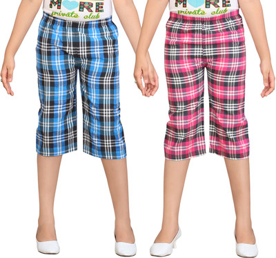 

Sini Mini Capri For Girls Casual Checkered Cotton(Multicolor Pack of 2