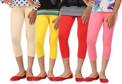 

Greenwich Capri For Girls Casual Solid Cotton(Multicolor Pack of 4, Beige;ltpink;red;yellow