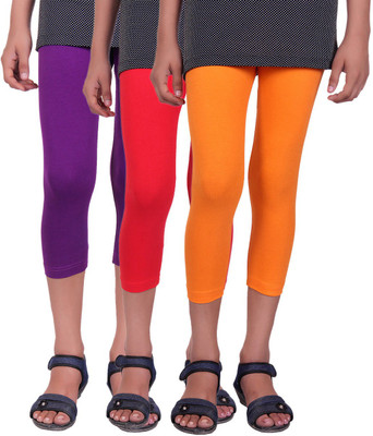 

Alisha Capri For Girls Casual Solid Cotton(Multicolor Pack of 3, Orange;purple;red
