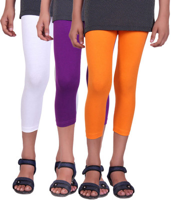 

Alisha Capri For Girls Casual Solid Cotton(Multicolor Pack of 3, Orange;purple;white