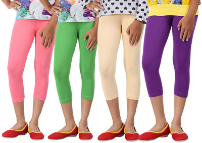 

Greenwich Capri For Girls Casual Solid Cotton(Multicolor Pack of 4, Beige;green;ltpink;purple
