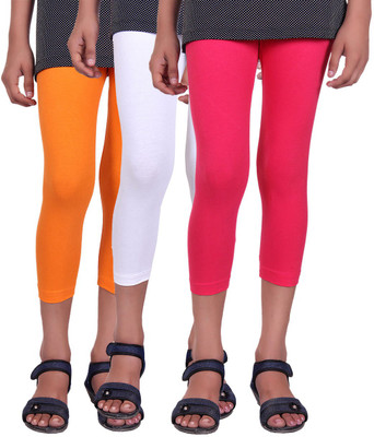 

Alisha Capri For Girls Casual Solid Cotton(Multicolor Pack of 3, Orange;rani;white