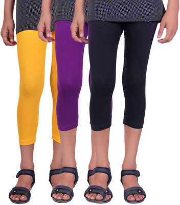 

Alisha Capri For Girls Casual Solid Cotton(Multicolor Pack of 3, Black;purple;yellow