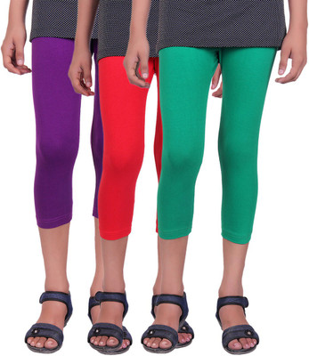 

Alisha Capri For Girls Casual Solid Cotton(Multicolor Pack of 3, Green;purple;red