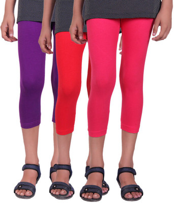 

Alisha Capri For Girls Casual Solid Cotton(Multicolor Pack of 3, Purple;rani;red