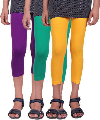 

Alisha Capri For Girls Casual Solid Cotton(Multicolor Pack of 3, Green;purple;yellow