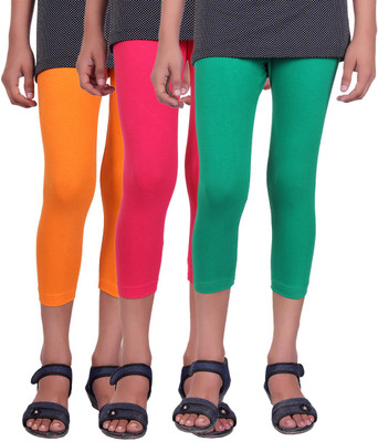 

Alisha Capri For Girls Casual Solid Cotton(Multicolor Pack of 3, Green;orange;rani